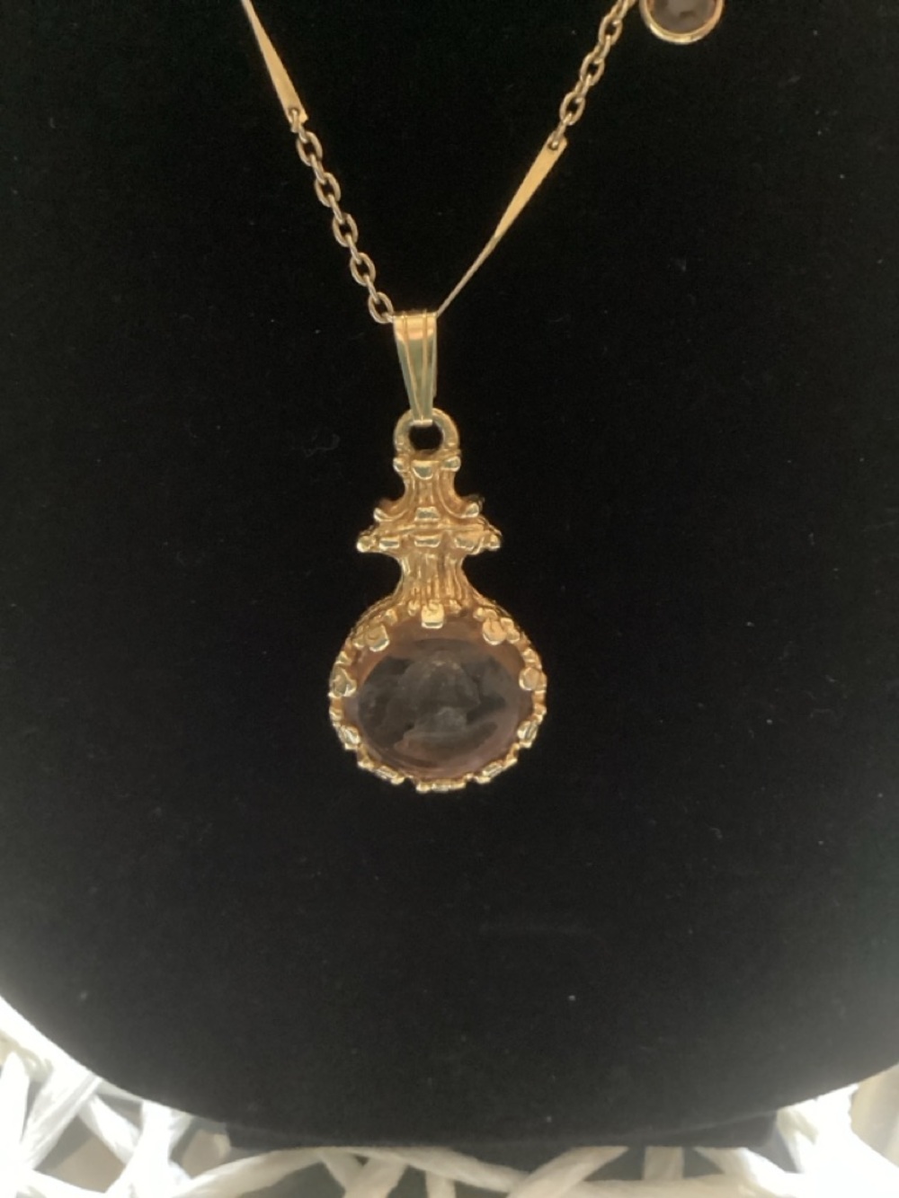 Gold Pendant Necklace with Smoky Brown Gemstone - Women Jewelry - Picture 6 of 6